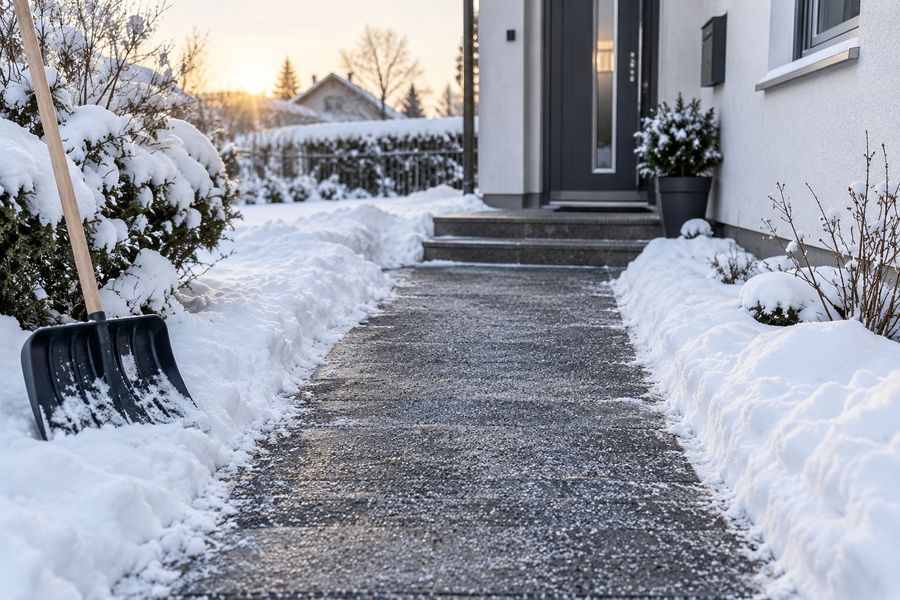 Geräumter und gestreuter Gehweg im Winter